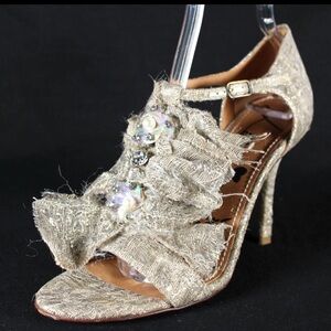 Lanvin Textured Strappy High Heel Sandals with Embellishments